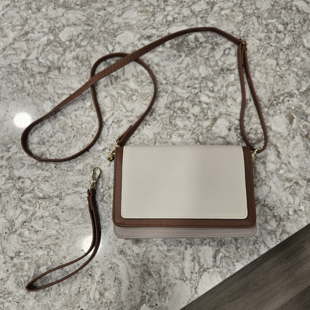 Elegant Cream and Brown Women's Crossbody Bag